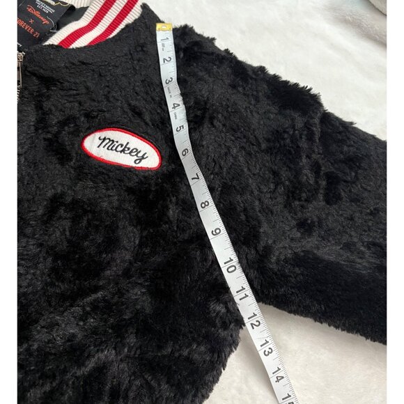 Disney X Forever 21 Mickey Mouse Faux Fur Bomber Jacket Black Red Womens Size S - Picture 9 of 15